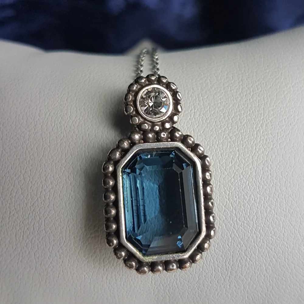 Brighton Le Ritz Navy Blue Swarovski Elements Emerald-cut Pendant Necklace NEW